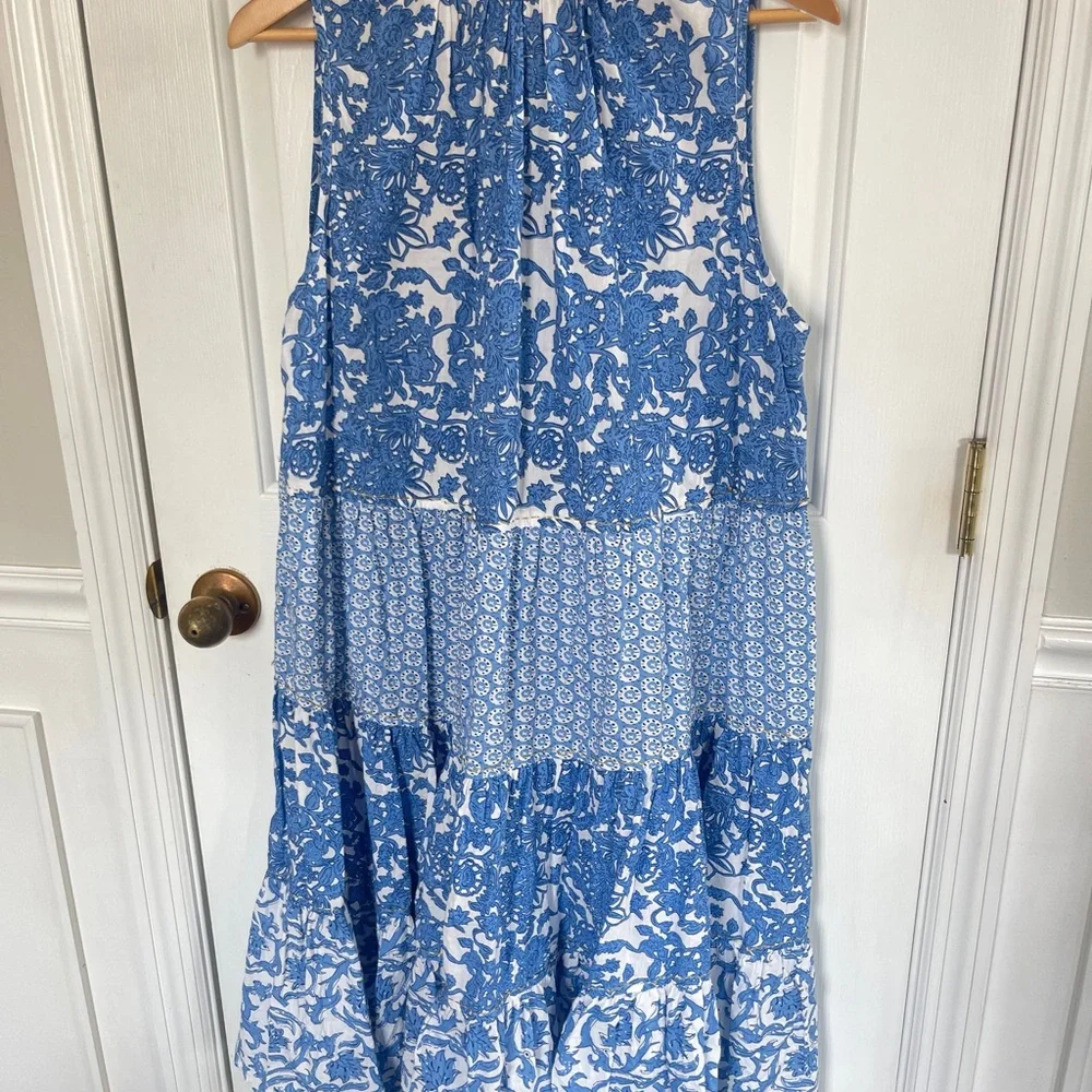 Chelsea & Theodore Size 1x Ruffle Blue & White Tiered Plus Dress Boho - Picture 2 of 7